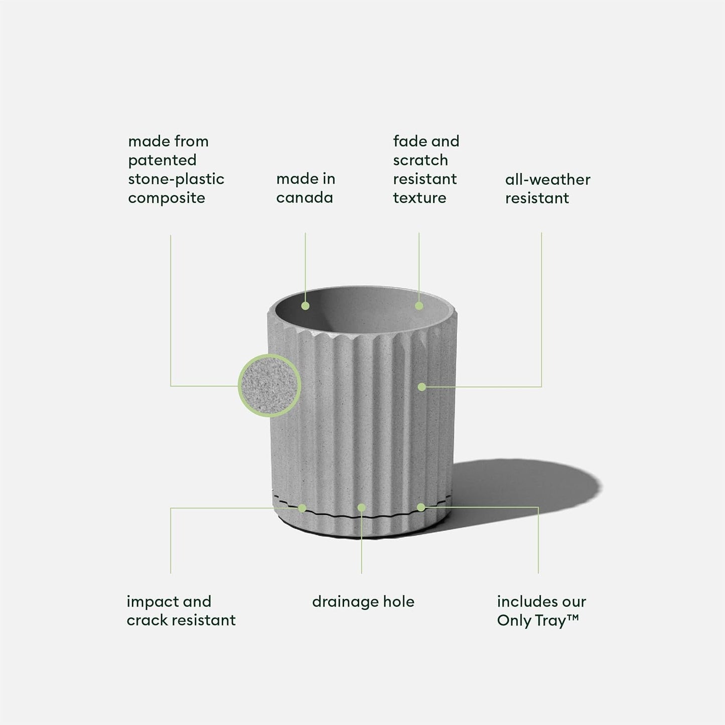 Veradek Demi Series Demi 6" Planter w/Tray - Grey, 2 Pack