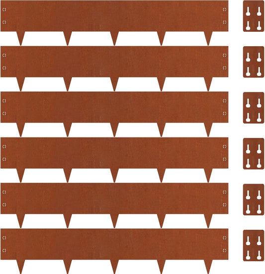 Co-rten Steel Landscape Edging 10" H x 40" L, 6 Pack Heavy Duty Metal Garden Edging, 20Ft Pre-Rustyed Steel Edging, Bendable Metal Edging for Landscaping, Yard, Tree, Flower Bed