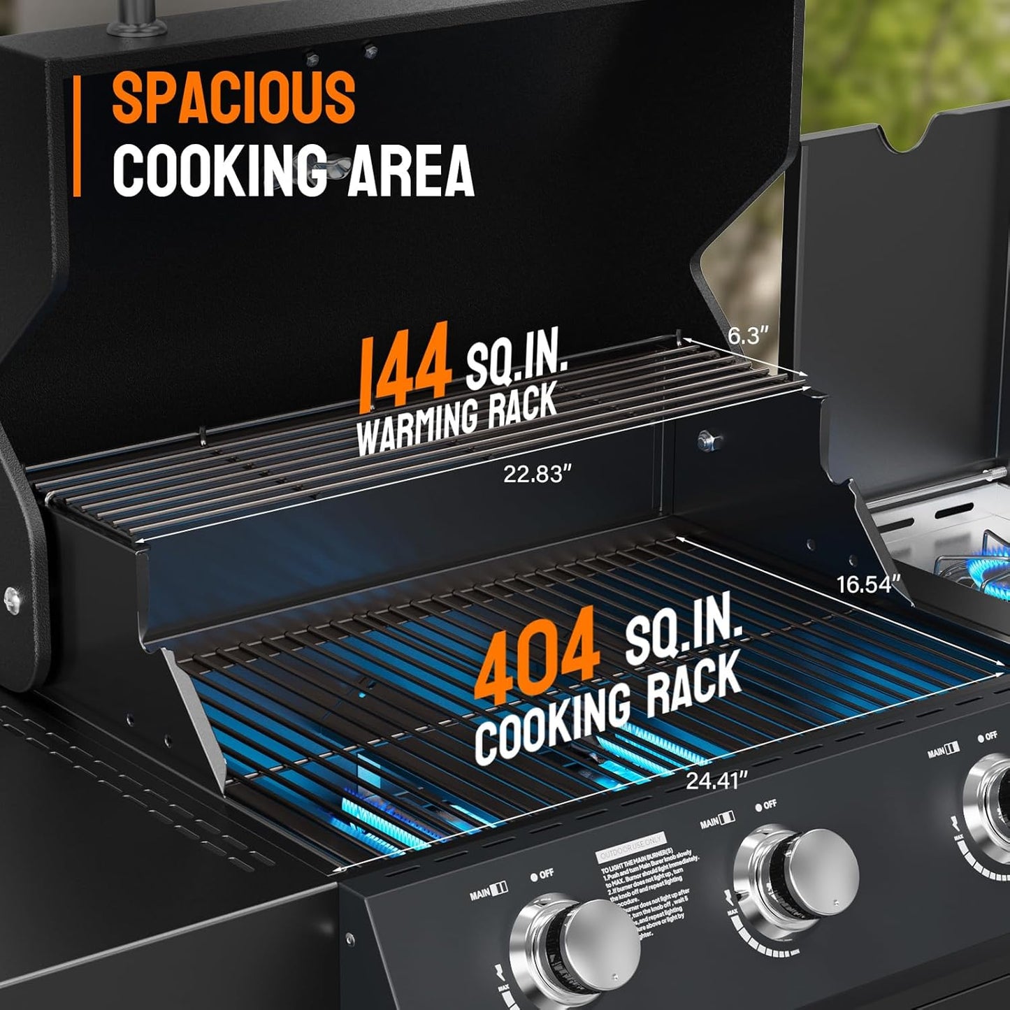 ROVSUN 3 Burner Propane Gas Grill with Side Burner, 46,000BTU BBQ Grills with Enameled Cast Iron Grates, Shelf & Cabinet for Outdoor Garden Patio Backyard Barbecue Cooking