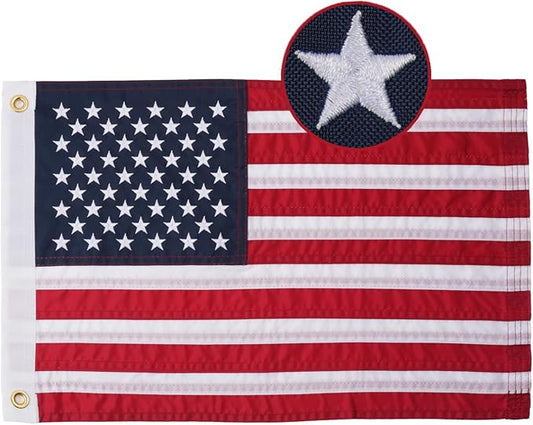 AZCOVER American Flag 16x24 Inch Boat Flag for Outside Made in USA Heavy Duty Nylon American Flags for Outdoor with Embroidered Stars Sewn Stripes and Brass Grommets All Weather Lasting United States