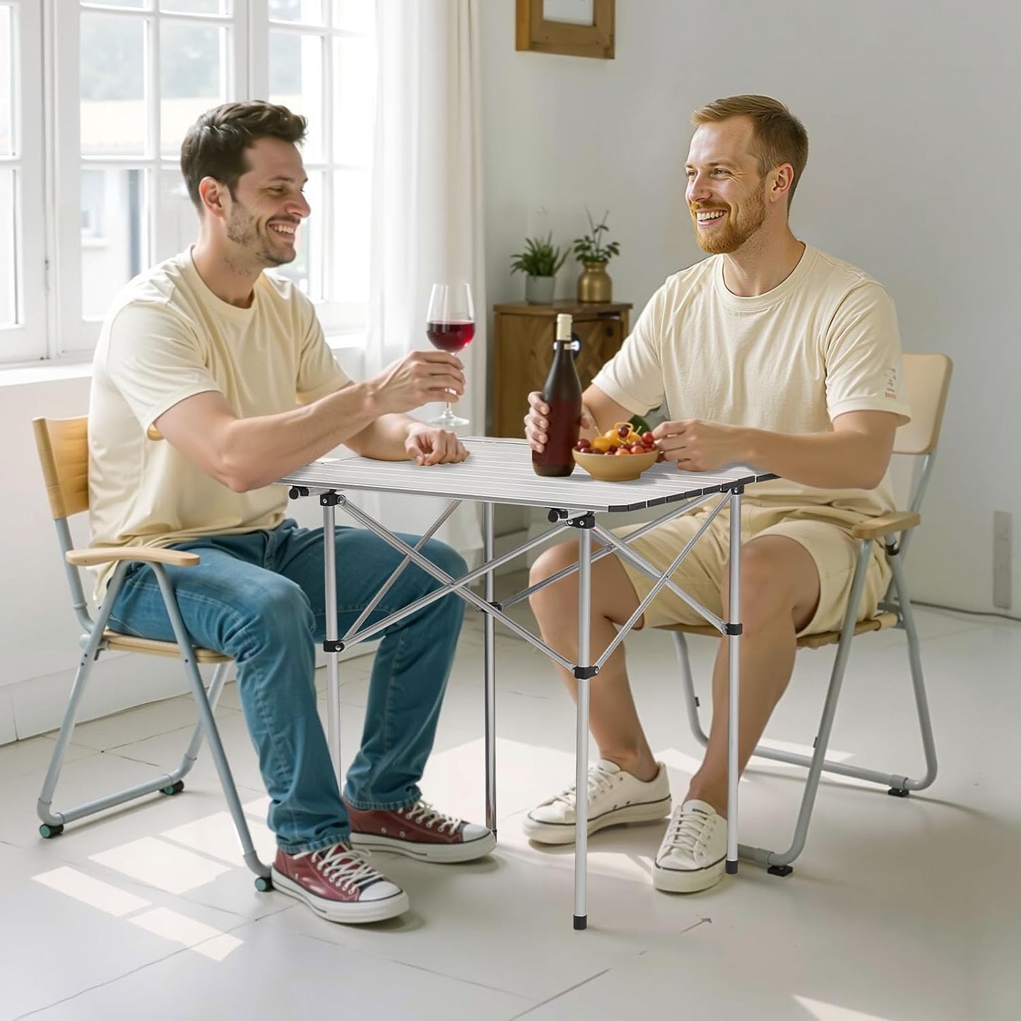 VEVOR Folding Camping Table, Portable Roll Up Side Tables, Lightweight Aluminum Beach Table with Adjustable Height, for Outdoor BBQ Tailgating Picnic, Travel (28 inch-Silver)