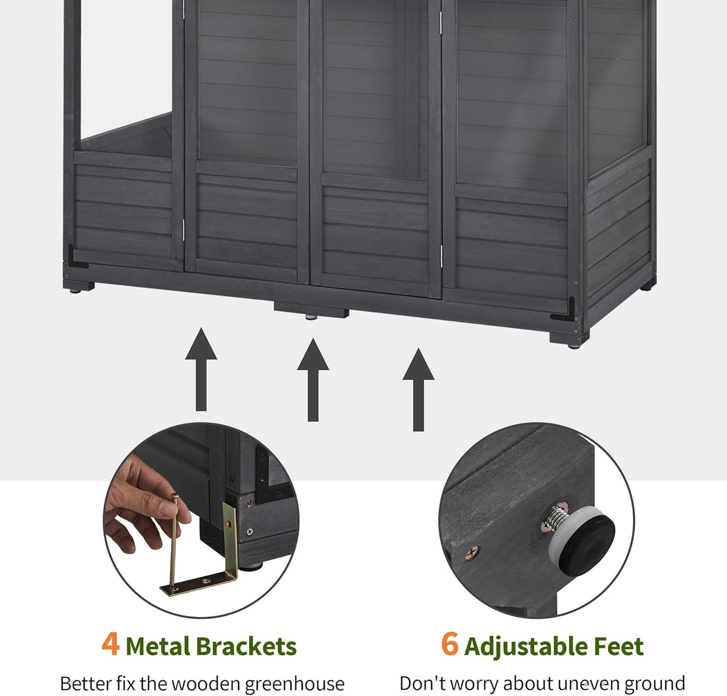 MCombo Wooden Greenhouse, Walk-in Outdoor Greenhouse with Openable Roof and Lockable Door, 0899 (Dark Grey)