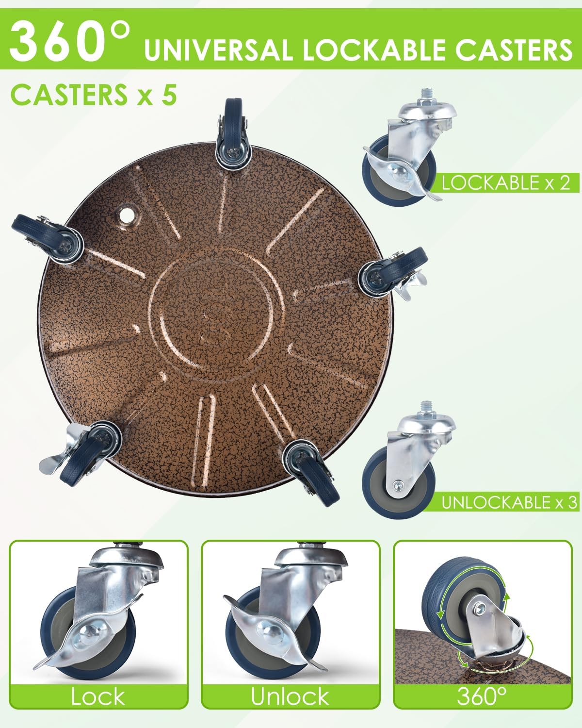 PACETAP 2Pack 14'' Large Plant Stand with Lockable Wheels, Heavy-Duty Plant Caddy with Casters for Indoor and Outdoor, Round Rolling Garden Pot Mover to Carry Potted Flower Pot