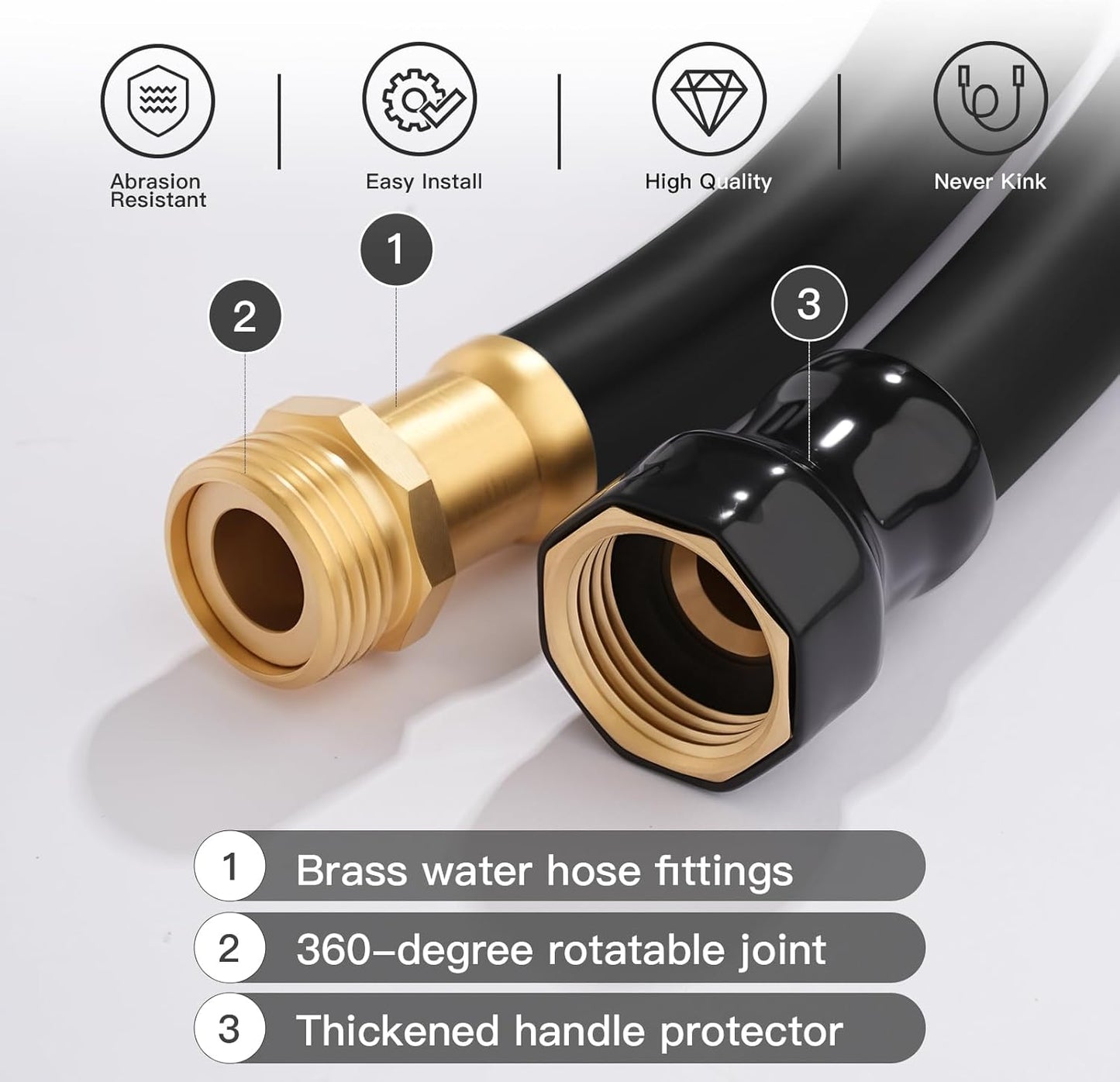 Garden Hose 5/8" x 50ft - No-Kink Flexible Water Hose 600 PSI Burst Pressure, Lightweight & Durable for Yard, Car Wash, Pets Black