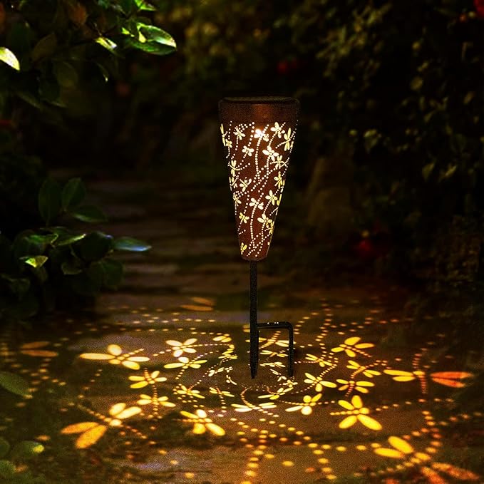 4 Pack Dragonfly Solar Garden Pathway Lights Outdoor,Metal Garden Decorations Outdoor Lights with Patterns and Warm Light,Waterproof Landscape Lighting for Path Patio Backyard Yard