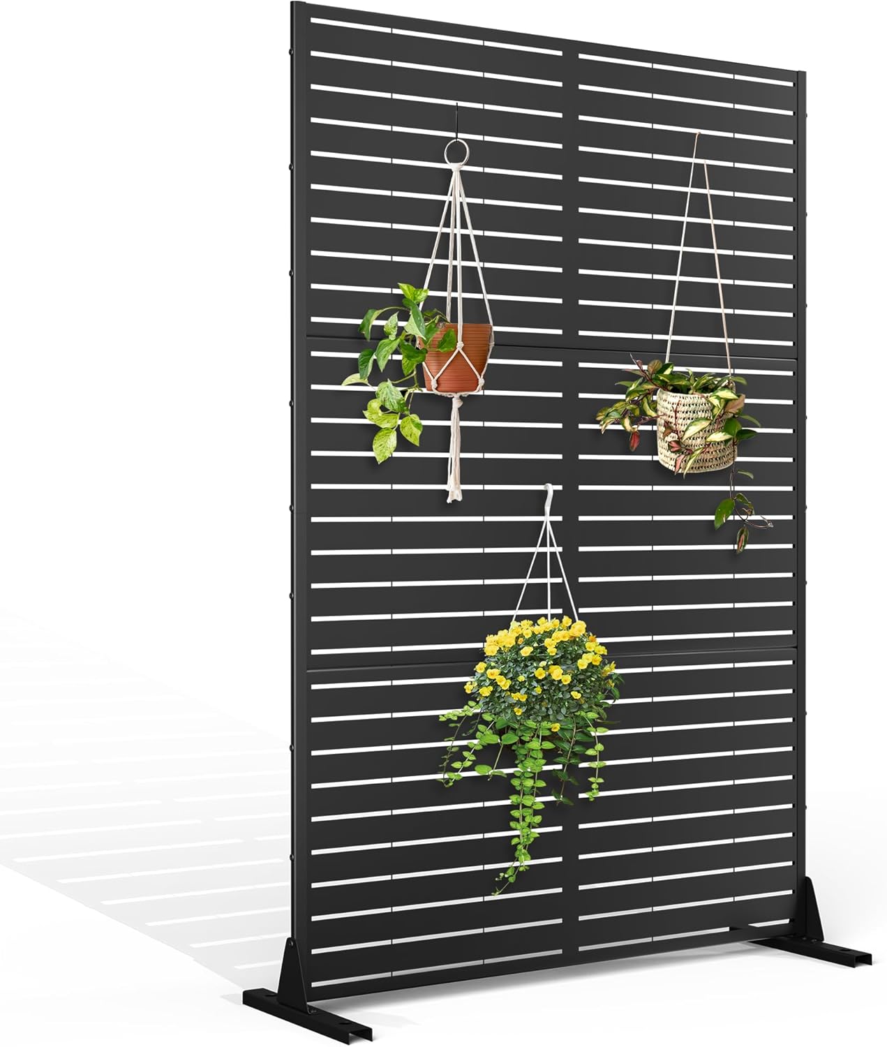 Metal Privacy Screen with Stand 72" H×47" W Outdoor Freestanding Privacy Screen & Panels, Outdoor Privacy Screen for Deck Patio Balcony(Black-Louvered)
