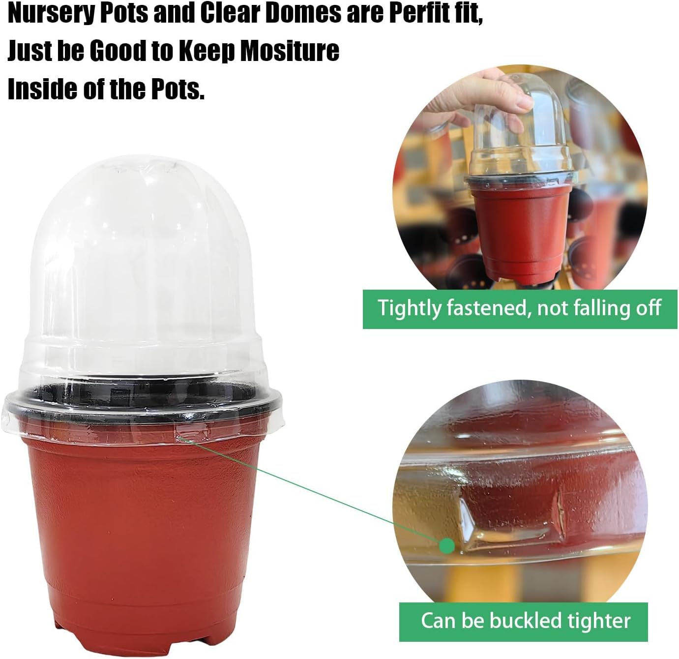 Plant Nursery Pots with Humidity Domes, 50 Sets 4 Inch Soft Nursery Pots Quality Ones (50 Red Pots + 50 Clear Lids), Quality Seeds Starting with Cover