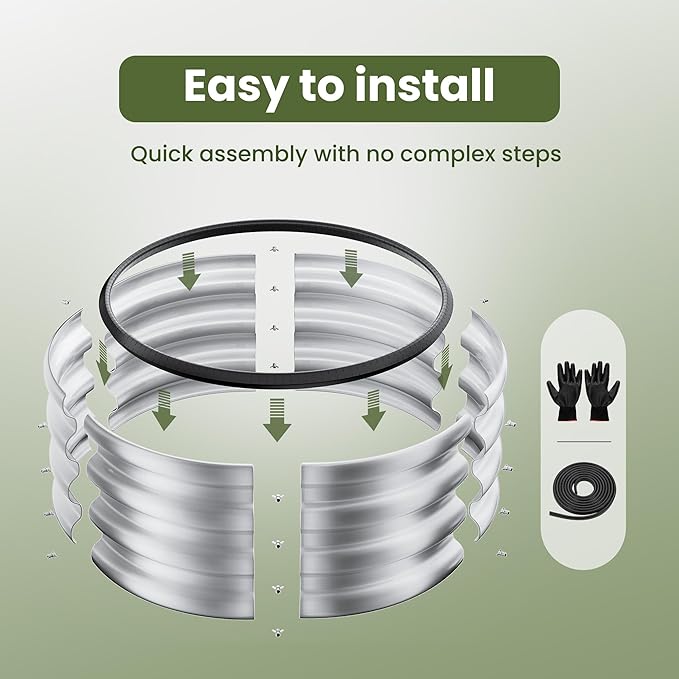 ZXZYHFTY Round Galvanized Raised Garden Bed kit,Silver Outdoor Garden Raised Planter Box, Round Large Metal Raised Garden Beds for Vegetable 2 * 2 * 1ft 1 Pack