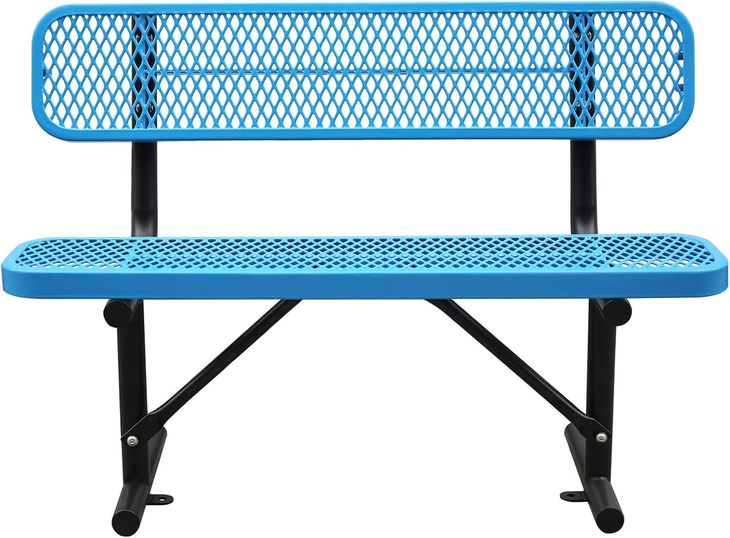 Thermoplastic Coated Iron Park Bench for Outside, Heavy Duty Metal Garden Bench, Expanded Commercial Grade Seating for Shopping Malls, Lawn Yard Porch Entryway (Blue with Backrest, 48IN)