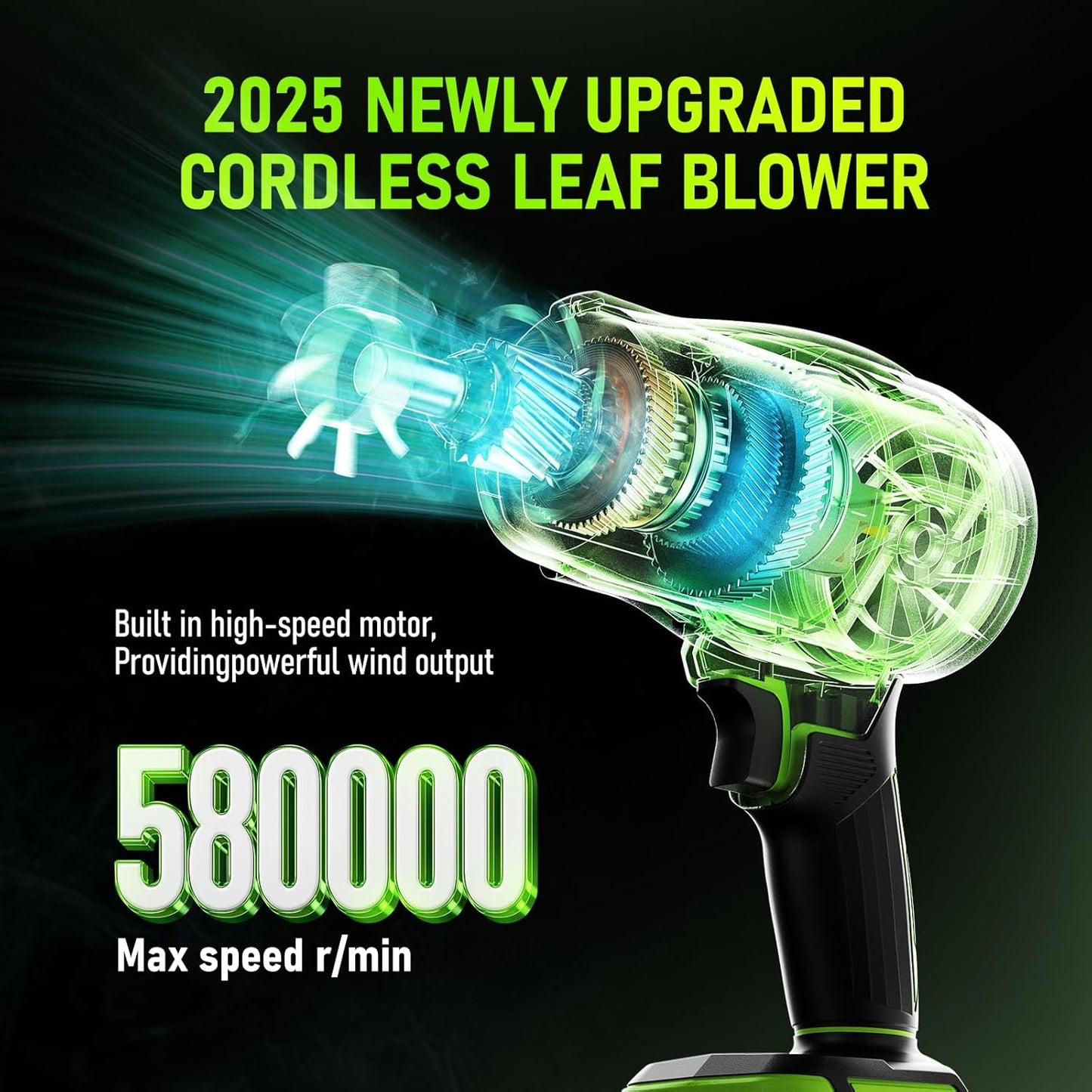 Leaf Blower Cordless with Battery and Charger,580000RPM Lightweight Mini Leaf Blower,21V Handheld Electric Blower with 2×4.0Ah Batteries & Fast Charger,Turbo Jet Blower for Lawn,Yard,Garage