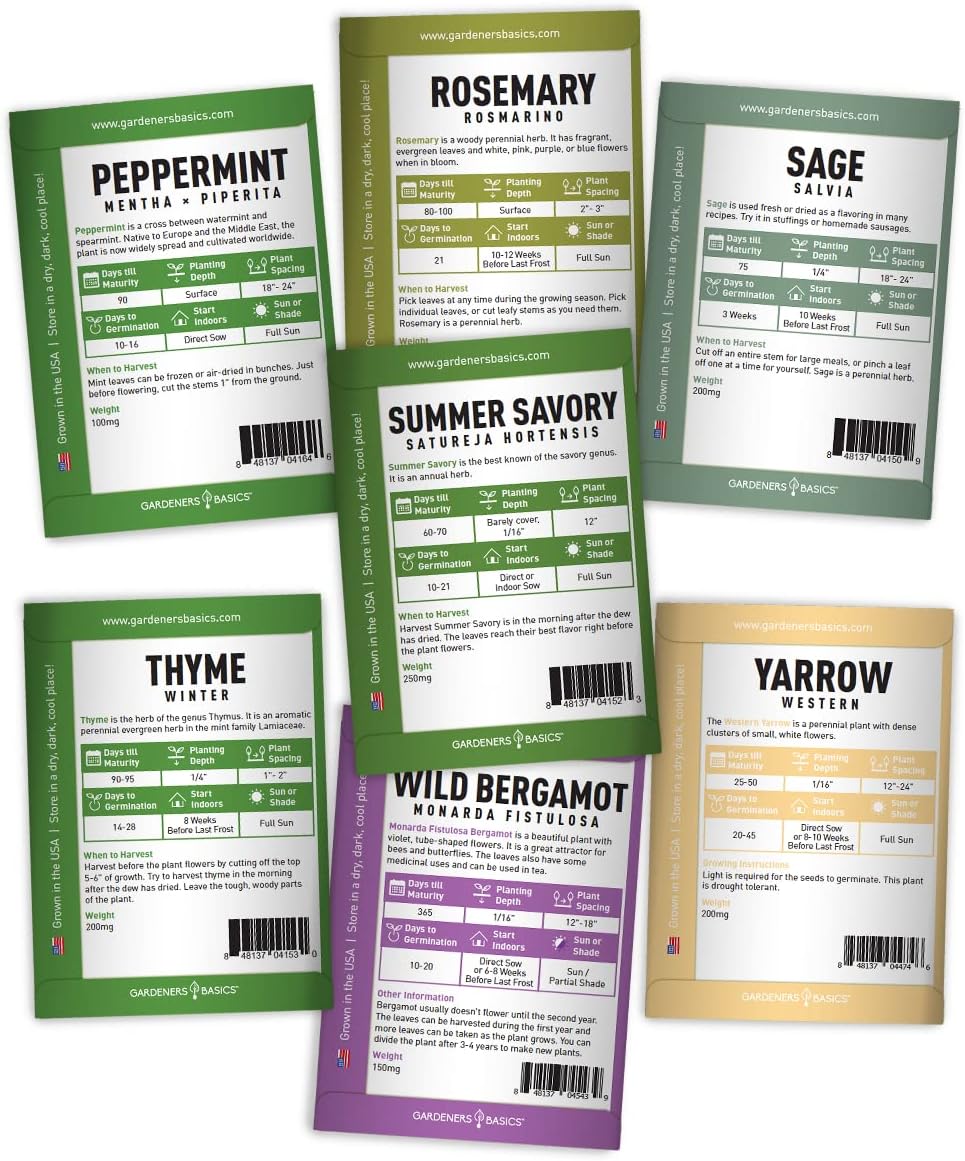 Gardeners Basics Complete Medicinal Herb Seeds for Planting Collection - 35 Best Herbs Variety Pack for Teas and Home Remedies - Indoor, Outdoor, Hydroponic Herbal Herbalist Seed - Non-GMO, Heirloom