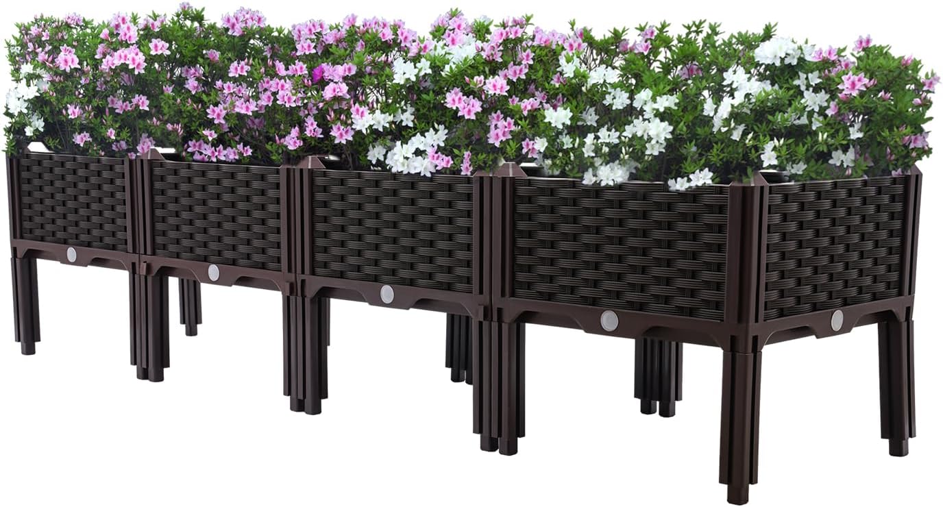 61.4" L x15.4 W x15 H PP Raised Flower Boxes Planter Boxes Outdoor Raised Garden Bed Indoor Outdoor Planting Bed Rectangle Planter Box for Patios Lawn Yard Decor Storage