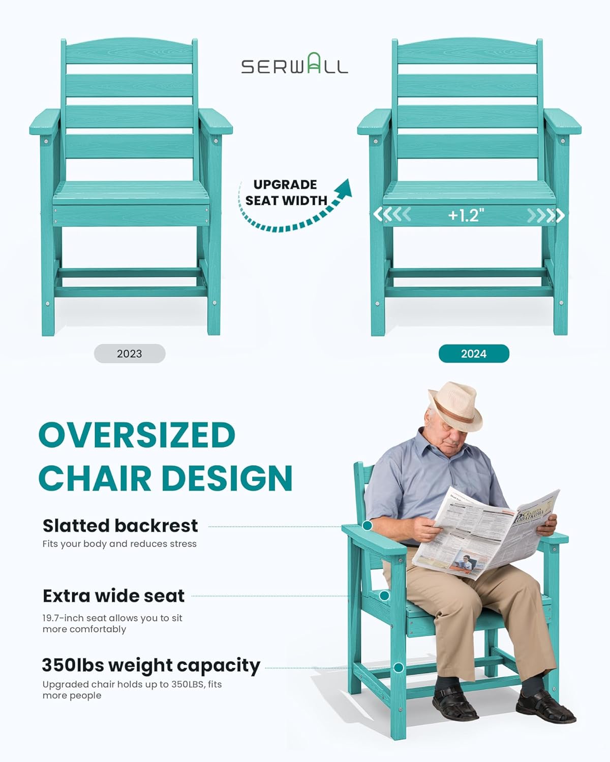 SERWALL 7-Piece Patio Table Set, Outdoor HDPE Dining Furniture with Umbrella Hole, All Weather Table and Chairs for Lawn, Garden, Poolside, Aruba