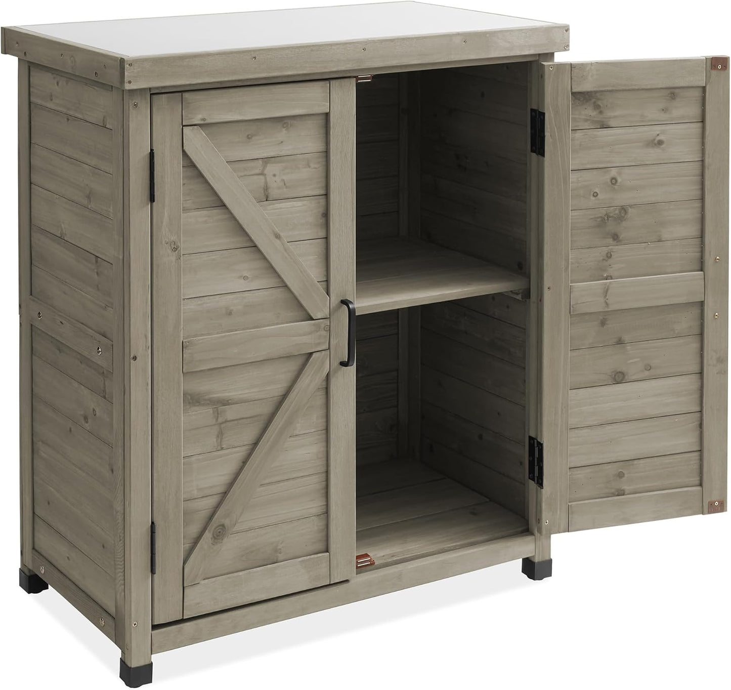 Casafield Outdoor Garden Potting Bench with Metal Tabletop and Storage Cabinet - Wooden Outdoor Garden Patio Workstation Table, Gray