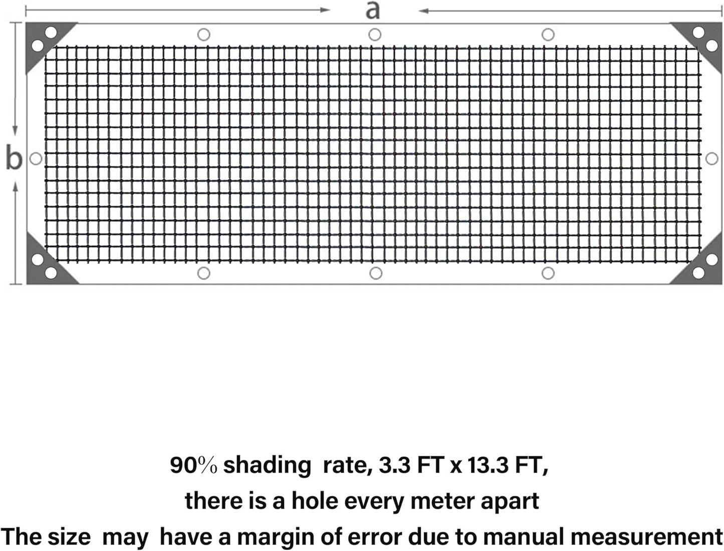 winemana 90% Black Shade Cloth, 3.3 x 13.3 FT Mesh Tarp for Garden Greenhouse Patio, Plants Heat Protection, Outdoor Sun Shade Cover, Resistant Netting Screen with Grommets for Growing Chicken Coop