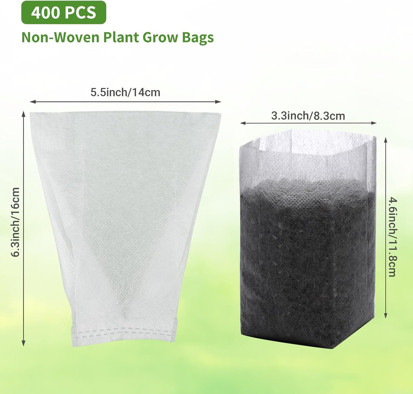 GREANER 400 PCS Nursery Bags - 5.5"x6.3", Biodegradable Plant Starter Bags, Thickened Non-Woven Biodegradable Plant Pots for Plant, Seedling, Garden, Flower, Vegetable, Indoors and Outdoor Use
