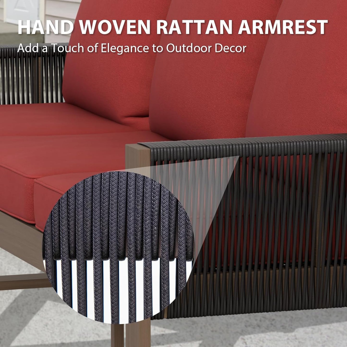 EAGLE PEAK Natural Wood Outdoor Patio Furniture, Cedar Furniture, Conversation Set, Outdoor Seating for Deck Patio Porch, Sofa & Ottomans, 3 Pieces, Brown/Red