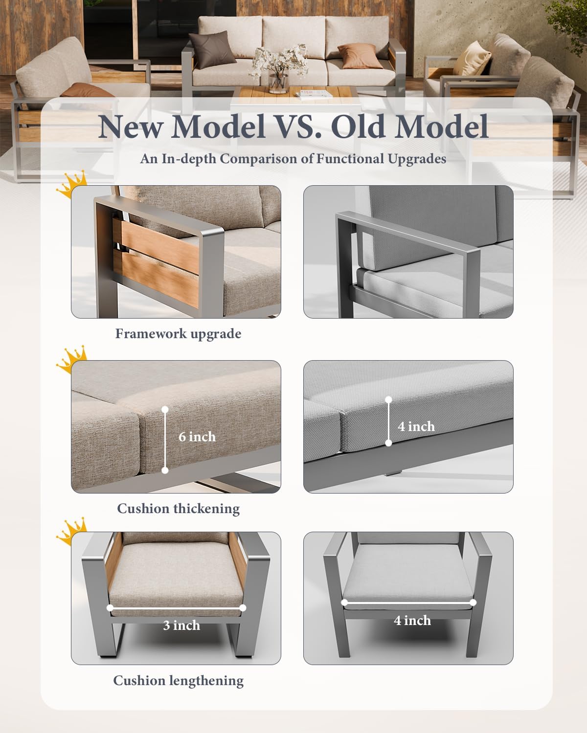 ZANDOR Aluminum Outdoor Patio Furniture - 1 Pcs Loveseat and Coffee Table, All-Weather Metal Modern Outside Furniture with Washable Thick Cushion for Garden/Backyard/Porch, Grey