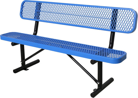 4/6/8 Feet Park Bench for Outside Heavy Duty Metal, Garden Benches Outdoor Bench with Backrest & Portable Frame, for Shopping Malls Stores Parks Patios Decks, Blue