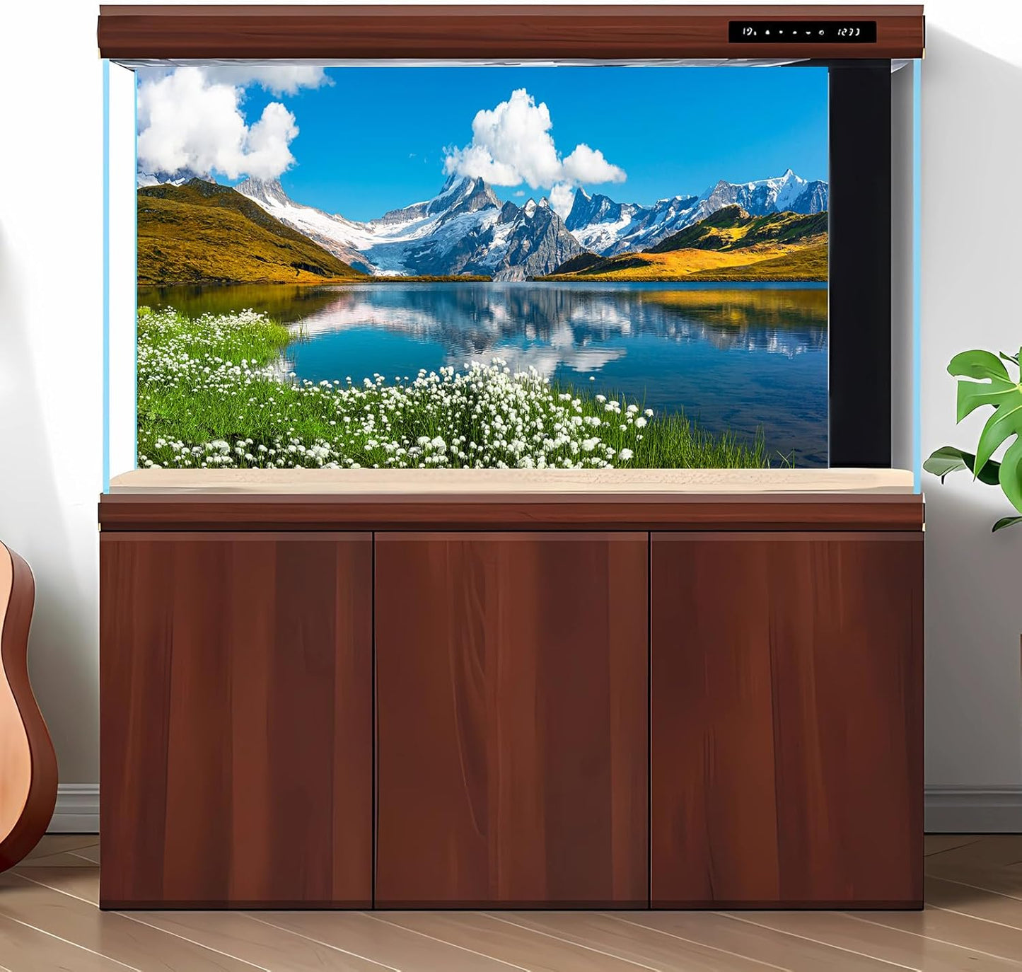 Mountains Lake Aquarium Background Bernese range View Fish Tank Background Switzerland Alps Grindelwald Valley Lake Terrarium Background Fantastic Natural Landscape Aquarium Fish Tank Decors 48x20in