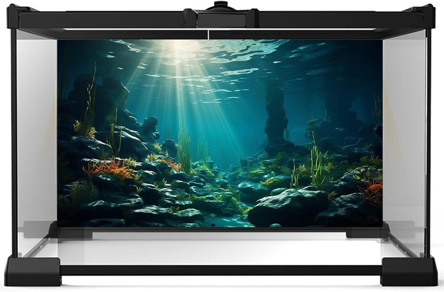 Aquarium Background Ocean Floor Fish Tank Background Underwater Coral Reef Stone Aquarium Backdrop Seaweed Background Sunlight Tank Backdrop Perfect Aquarium Backdrop Durable Vinyl 36x18in