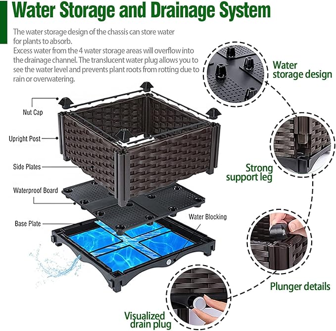 Large Planters for Outdoor Plants Raised Garden Bed Garden Boxes Outdoor Raised Planter Box Plant Pots Perfect for Garden Patio Balcony Deck to Planting Flowers Vegetables Tomato and Herbs