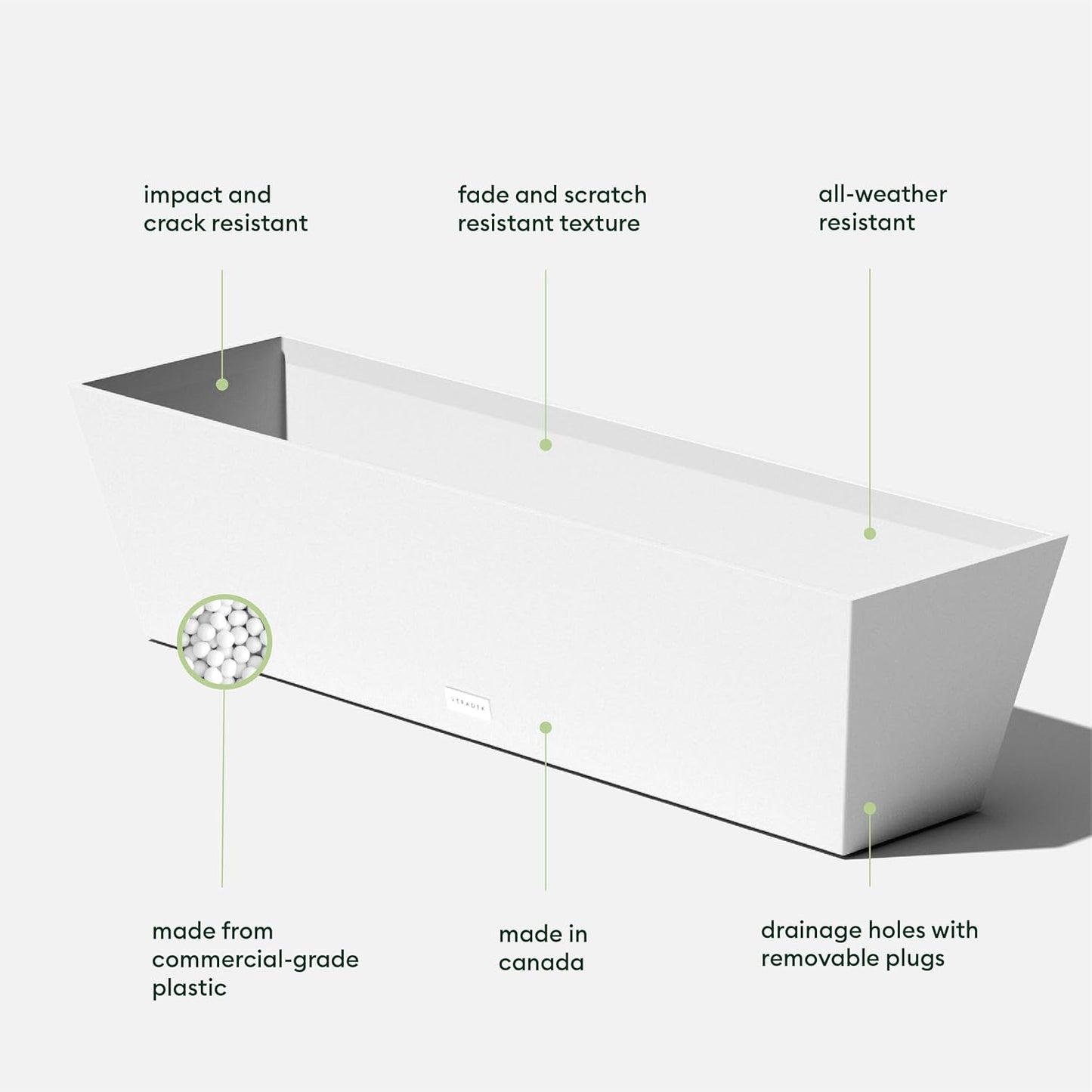 Veradek Pure Series Window Box Planter - Long Rectangular Planter for Indoor or Outdoor Windowsill/Balcony | Durable All-Weather Use with Drainage Holes | Modern Decor for Herbs, Small Plants, Flowers