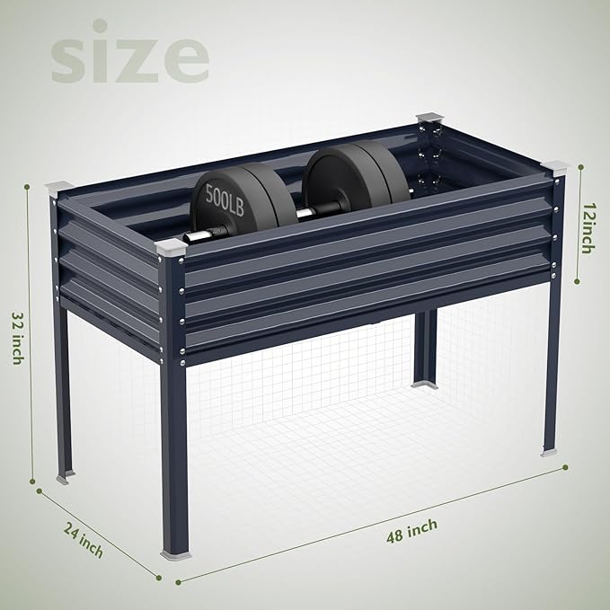 Raised Garden Bed with Legs, 48×24×32in Large Galvanized Elevated Planter Box, Metal Raised Beds for Gardening Backyard Patio Balcony, 400lb Capacity (Navy Blue)