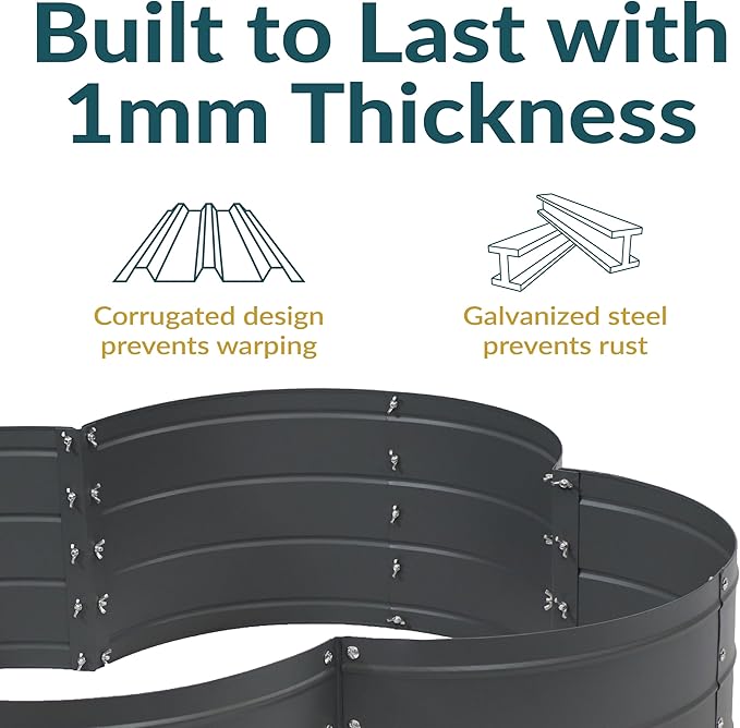 Sunnydaze Galvanized Raised Garden Bed - Metal Raised Bed for Gardening - Outdoor Planter Box for Flowers, Plants, and Vegetables - Gray - 12” H Clover