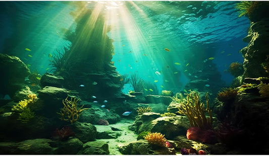 Ocean Floor Fish Tank Background Under The Sea Coral Reef Aquarium Background Tropical Fish Terrarium Backgrounds Underwater Rock Cave Sunray Fish Tank Backgrounds Decorations 48x18in