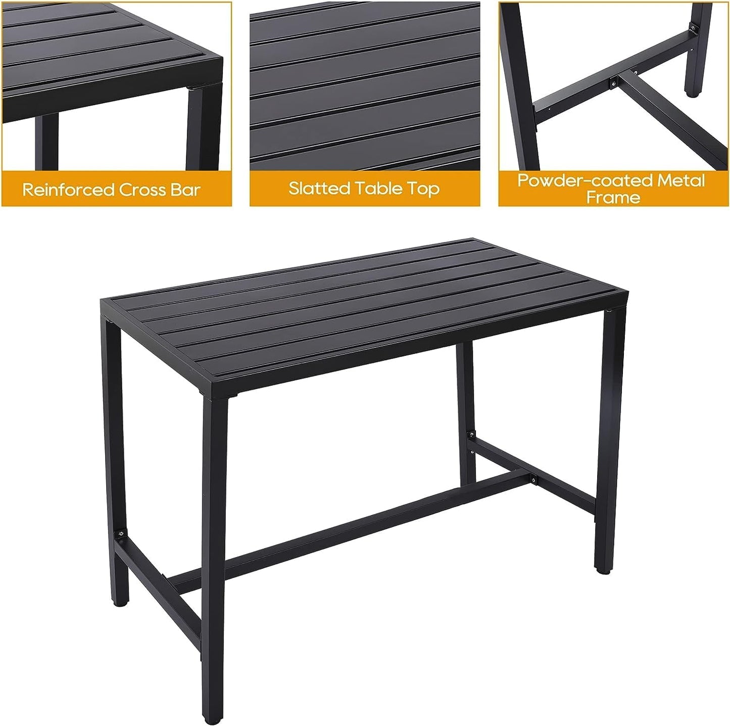 Outdoor Patio Bar Set, Bar Height Patio Dining Set, Weather-Resistant Bistro Counter Pub Set with Cushions & Slatted Tabletop for Backyard