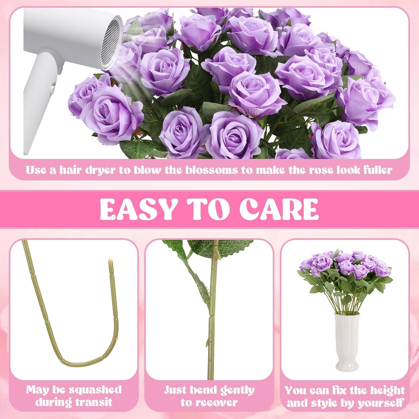 36 Pcs Silk Purple Rose Bouquet Bridal Artificial Flowers,Fake Rose Long Stem Realistic Artificial Flowers Bulk for Wedding Bouquet Ball Arrangement Centerpiece Party Decor