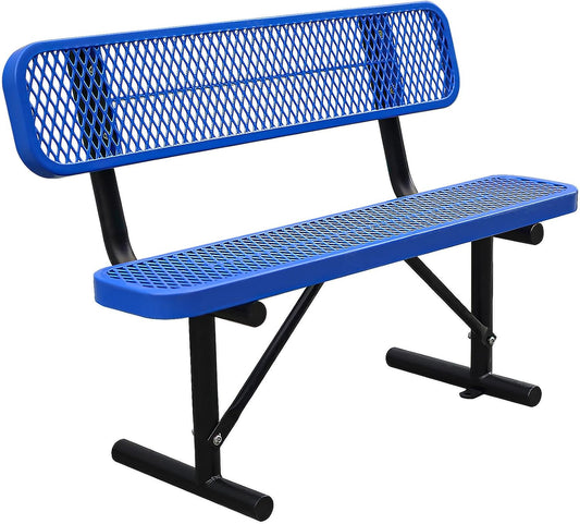 Drexo 4FT Heavy Duty Park Bench with Back Portable Frame, Outdoor Metal Park Bench with Backrest, Steel Mesh Outdoor Bench for Garden, Lawn, Patio, Porch, Park, Yard (Blue, 4FT)