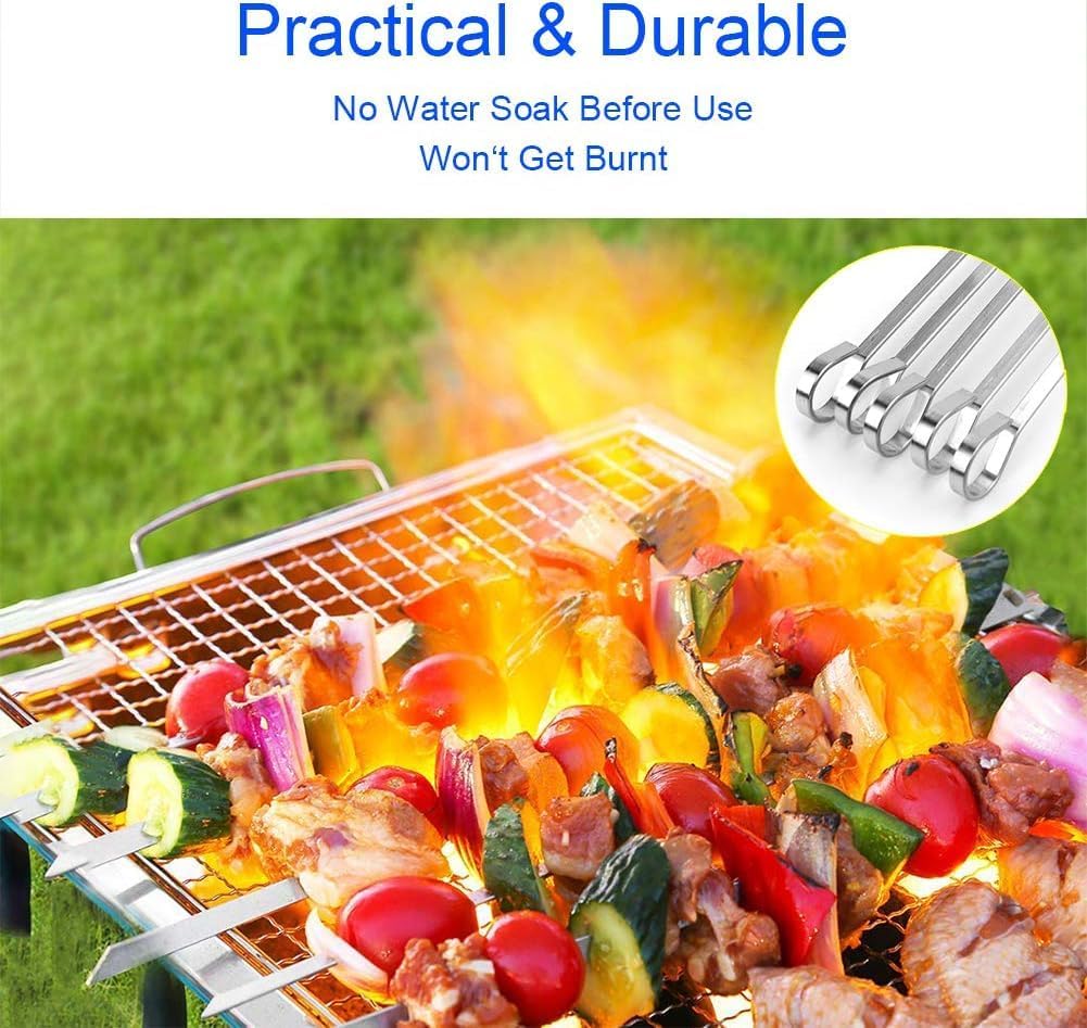 Shish Kabob Skewers, Kebab Skewers 17.7" Stainless Steel Reusable Flat BBQ Sticks for Meat Chicken Shrimp and Vegetable(10-Pack)