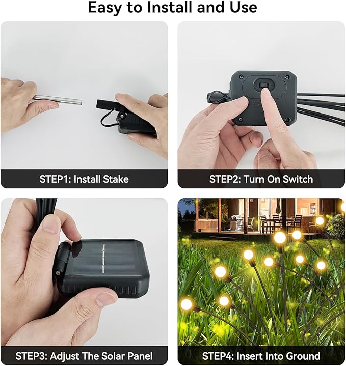 Solar Garden Lights Outdoor Waterproof, 4 Pack 32 LED Decorative Swaying Light, Firefly Light Outdoor Decor Lights for Garden Gifts for Pathway Party Christmas, Warm White