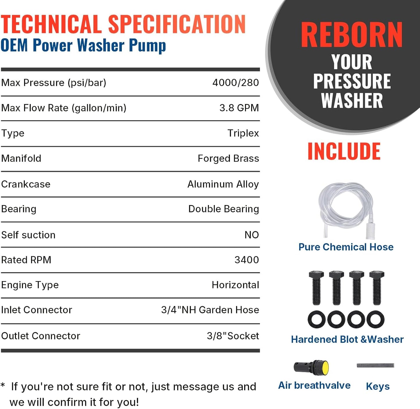 YAMATIC Horizontal Triplex Plunger Pressure Washer Pump 1" Shaft 4000 PSI 3.8 GPM, Replacement for Simpson AAA 90034, 90039,90038, Honda GX340, GX390, GX270 for Industrial Gas Powered Washers