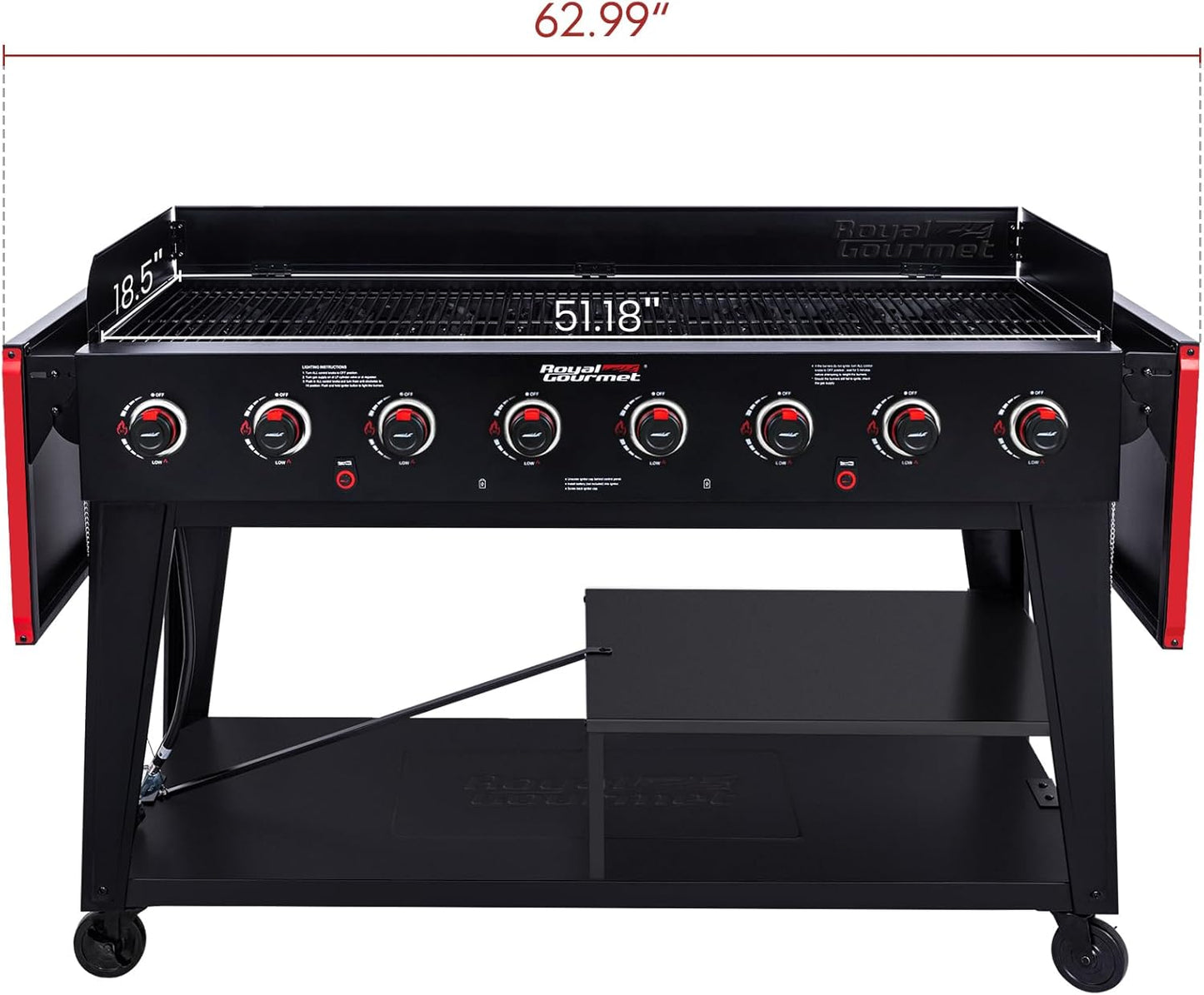 Royal Gourmet GB8003 8-Burner Propane Gas Grill with Foldable Side Tables, Large Propane BBQ Grill with Porcelain-Enameled Steel Wire Grates for Outdoor Party or Backyard Grilling, Black