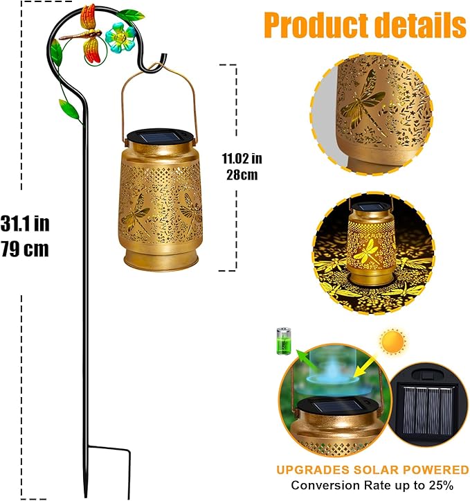 2 Pack Solar Lanterns Outdoor Waterproof,Dragonfly Solar Lights Garden Decor Gifts for Mom Women Grandma Decoration Outside for Yard, Patio,Backyard,Porch