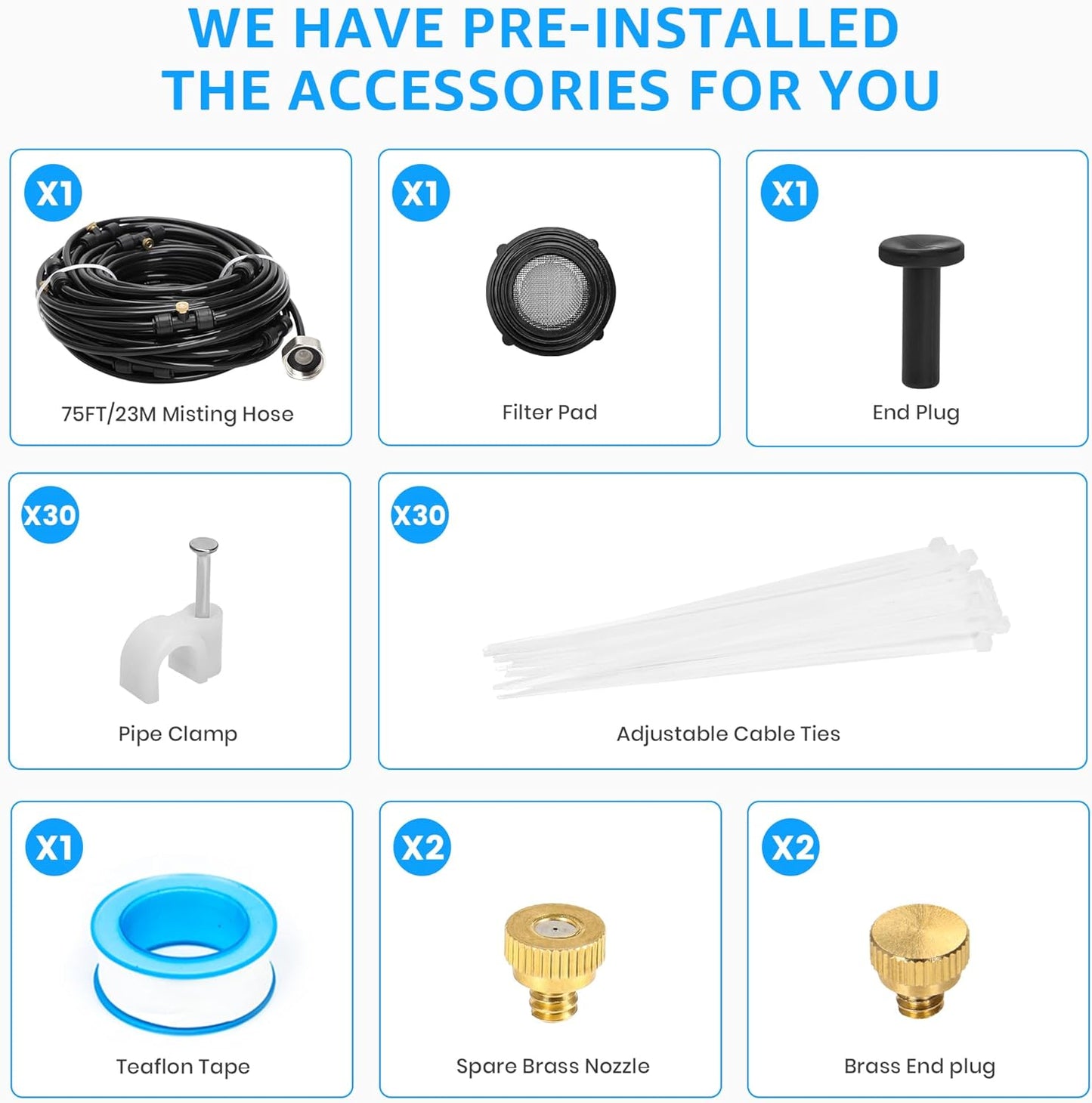 MIXC Misters for Outside Patio, 75FT (23M) Misting Line+23 Mist Nozzles+3/4" Brass Adapter, Outdoor Misting Cooling System for Patio Backyard Garden Greenhouse Horse Corral