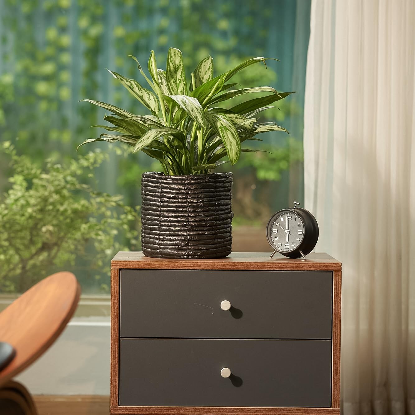 Set of 2 Water Hyacinth Planter Pot Indoor for Plant, Flower Pot, Succulent Pot, Basket Planter, Decorative Pot Cover (Black)