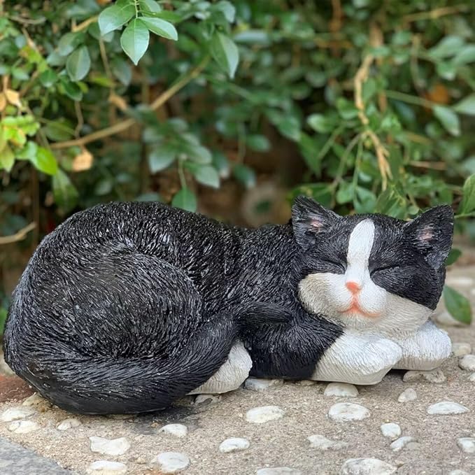 Outdoor Garden Decor - Sleeping Cat Figurine for Garden, Patio, Lawn & Yard Decoration. Perfect Mom and Cat Lover Gift