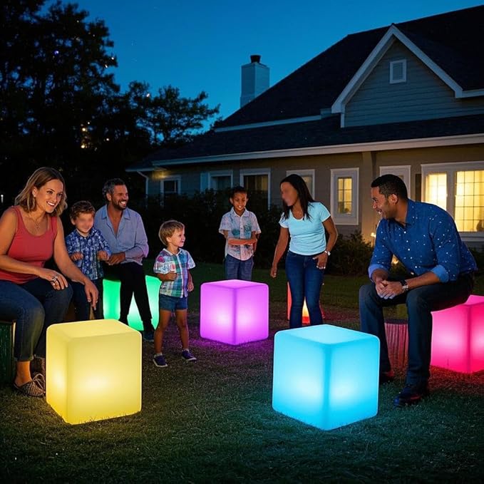 Mr.Go 20-inch LED Lighted Cube Table, Large LED Cube Chair Light, 16 RGB Colors LED Cube Seat w/Remote - Rechargeable - Waterproof - Home Outdoor Patio Pool Bar Stage Party Lighting Decoration