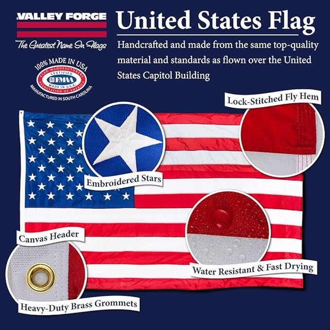 Valley Forge American Flag - 100% Made in The USA - 5' x 8' ft - Koralex II 2-Ply Polyester - Sturdy, Durable and Patriotic - Great for Gardens, Homes, Patios and Cars Flag