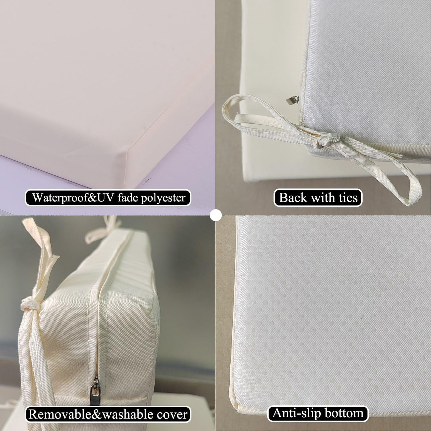 Patio Chair Cushions Non Slip Bottom Chair Pad with Ties Waterproof Square Outdoor Seat Cushion Replacement for Garden Swing Furniture Set of 2 18 x18 Inch, Beige