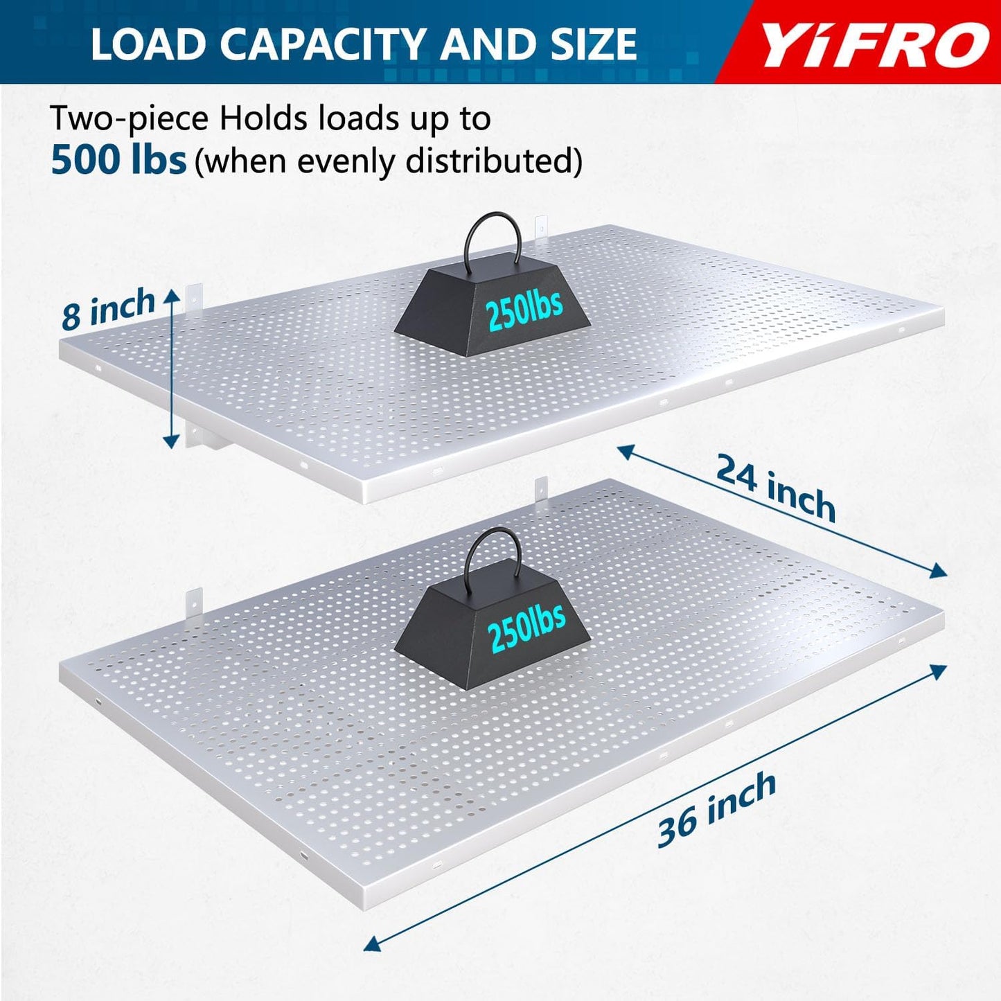 2-Pack 2x3ft Heavy Duty Garag e Wall Shelving, 500 lbs Load Capacity, Garage Shelving Wall Mounted, Garage Storage Rack with Hooks, White