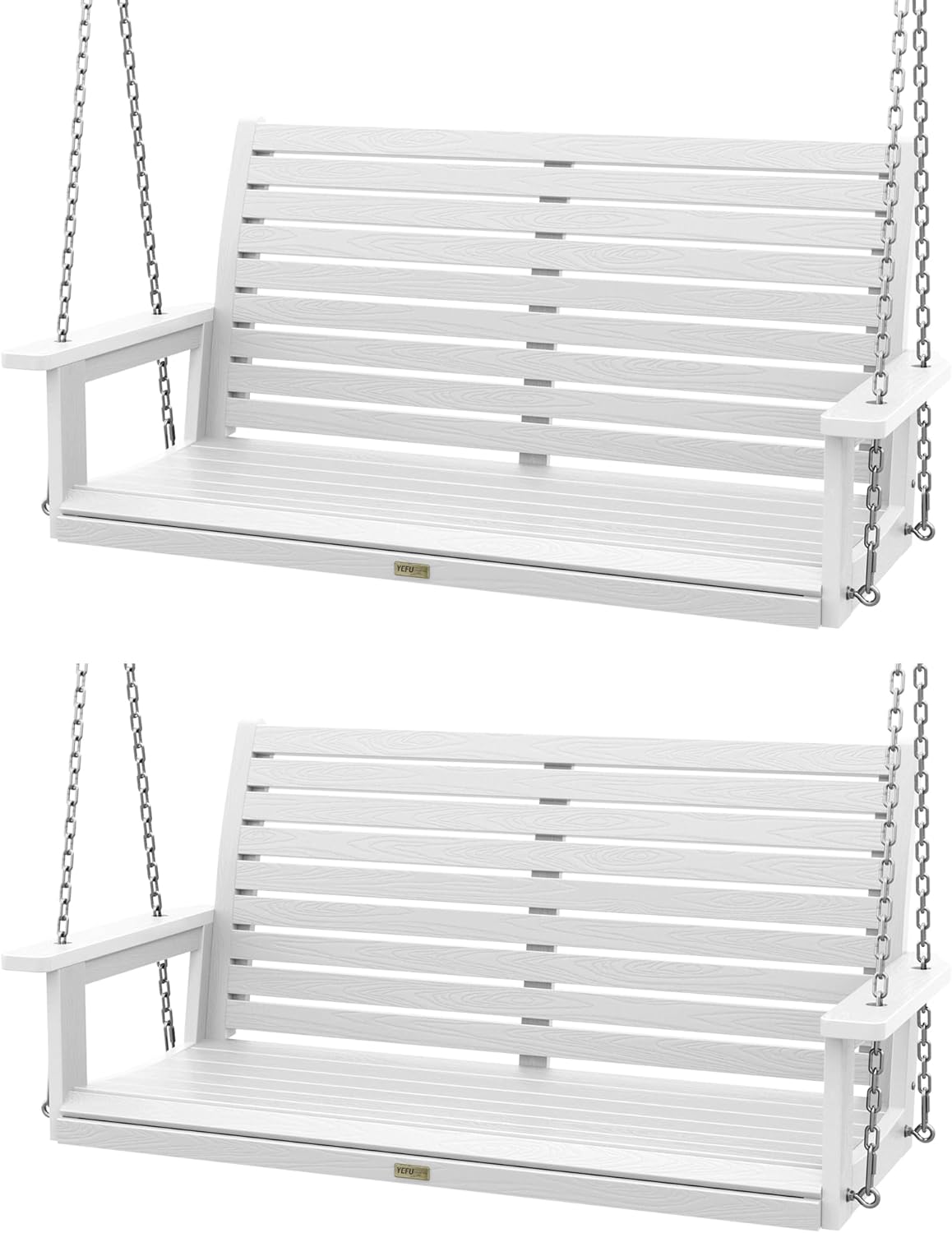 YEFU Hanging Porch Swing Set of 2,2-Seat Patio Swing Bench,All-Weather Swing Chair with Hanging Chains,Look Like Real Wood,for Garden and Courtyard,800LBS Weight Capacity,4FT,White