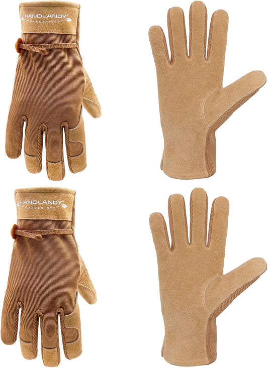 HLDD HANDLANDY Work Gloves for Women and Ladies, Leather Gardening Gloves Flexible Mechanic Working Gloves