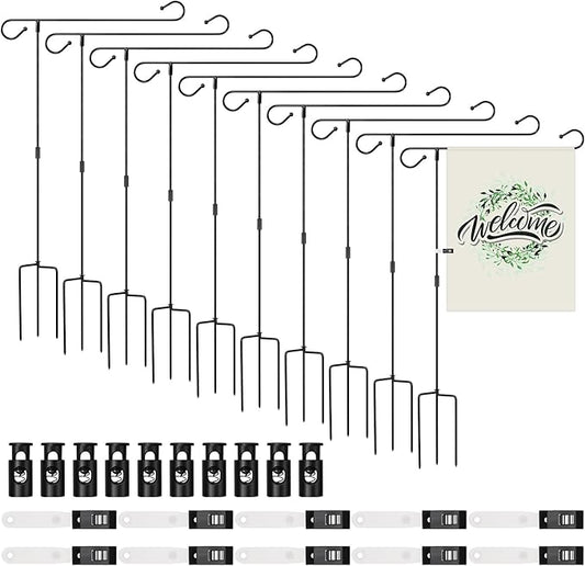 Sadnyy 10 Pack Garden Flag Stand for 13.5" Width 12 x 18 Inches Yard Flag Pole Holder Metal Powder Coated Weather Proof Holder with Anti Wind Clip for Farmhouse Outdoor Yard Lawn Decoration