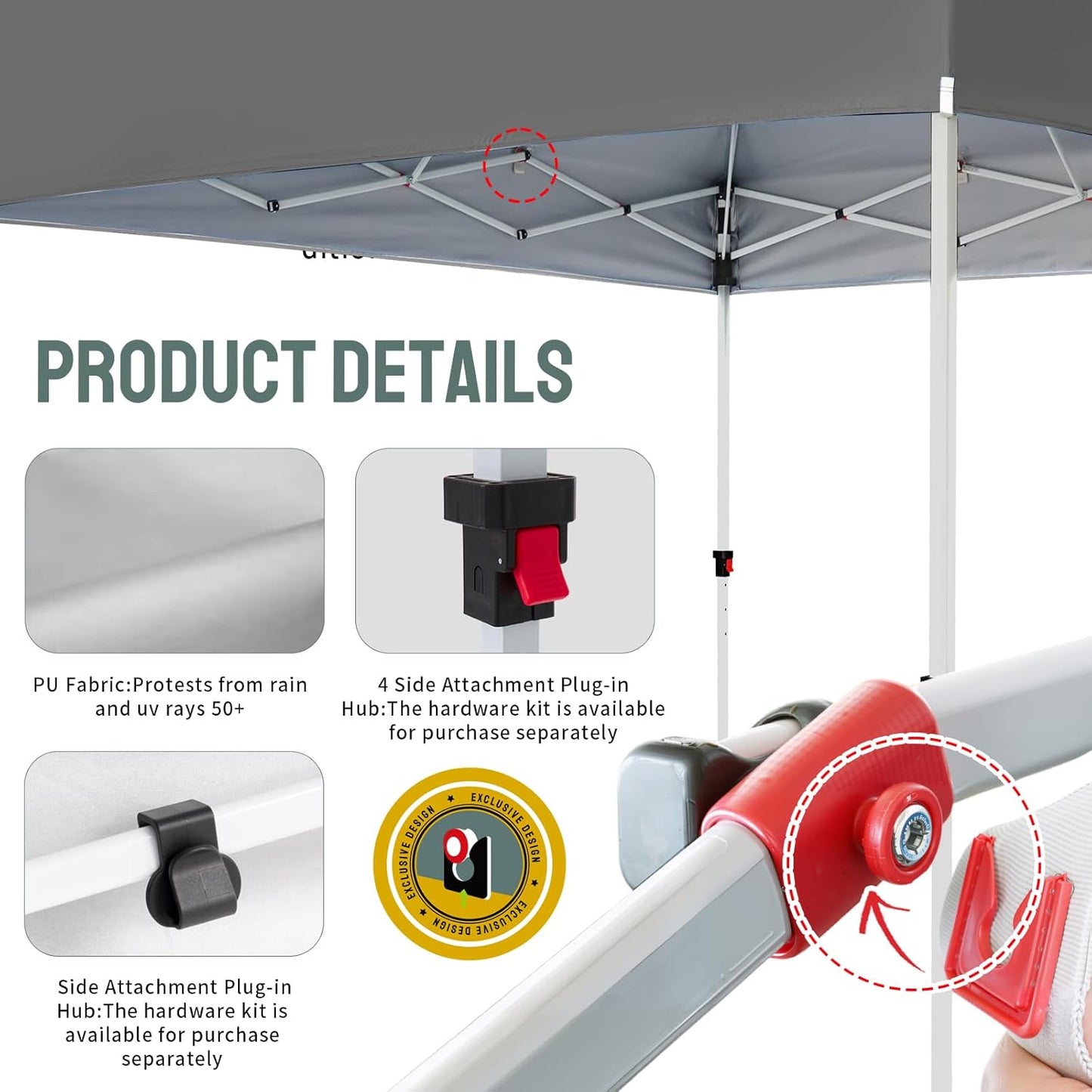 CROWN SHADES 10x10 Heavy Duty Canopy - Premium Pop Up Canopy Tent - Extra Sun Shade Protection with 400D Strength Oxford Fabric - Great for Trade Shows, Events, Tailgates & Commercial Use, Gray
