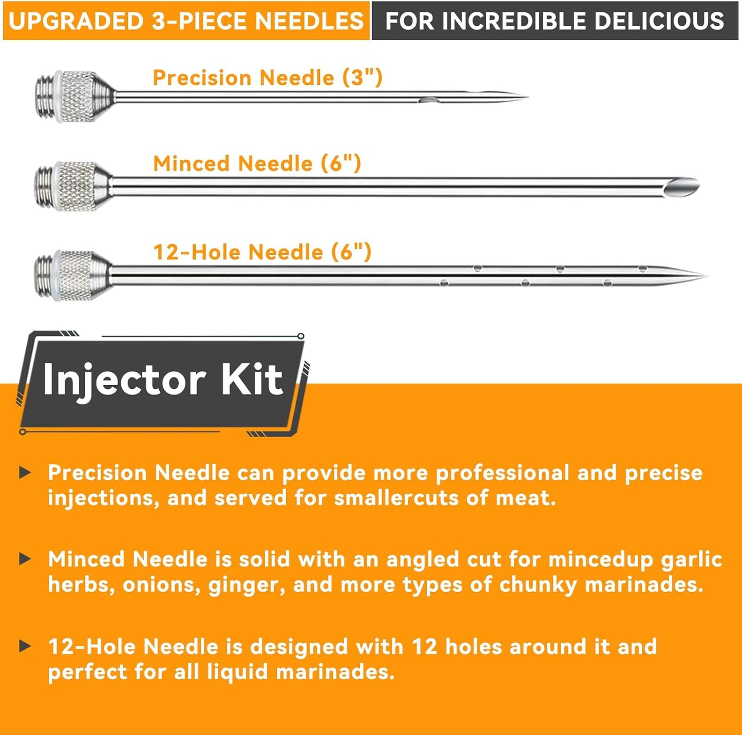 Meat Injector, Marinade Injector with 3 Marinade Needles,Seasoning Injector, Turkey Injector Syringe，2-OZ Large Capacity, All Stainless Steel 2024 UPDATE
